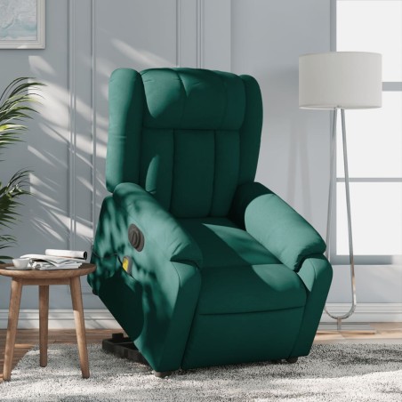 vidaXL Sillón masaje eléctrico reclinable elevable tela verde oscuro