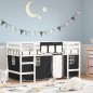 vidaXL Cama alta niños con cortinas madera pino blanco negro 80x200 cm