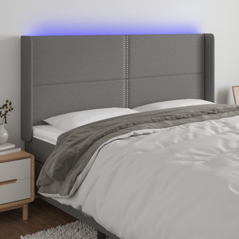 vidaXL Cabecero con LED de tela gris oscuro 203x16x118/128 cm vidaXL Cabecero con LED de tela gris oscuro 203x16x118/128 cm