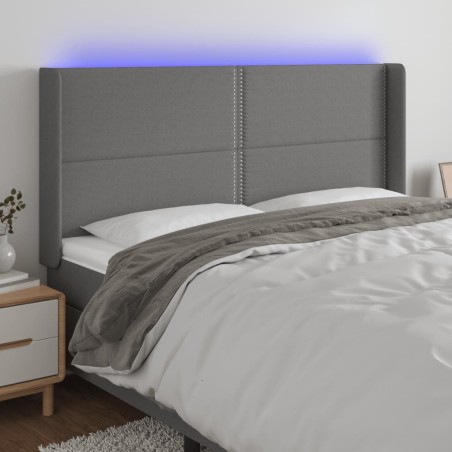 vidaXL Cabecero con LED de tela gris oscuro 203x16x118/128 cm