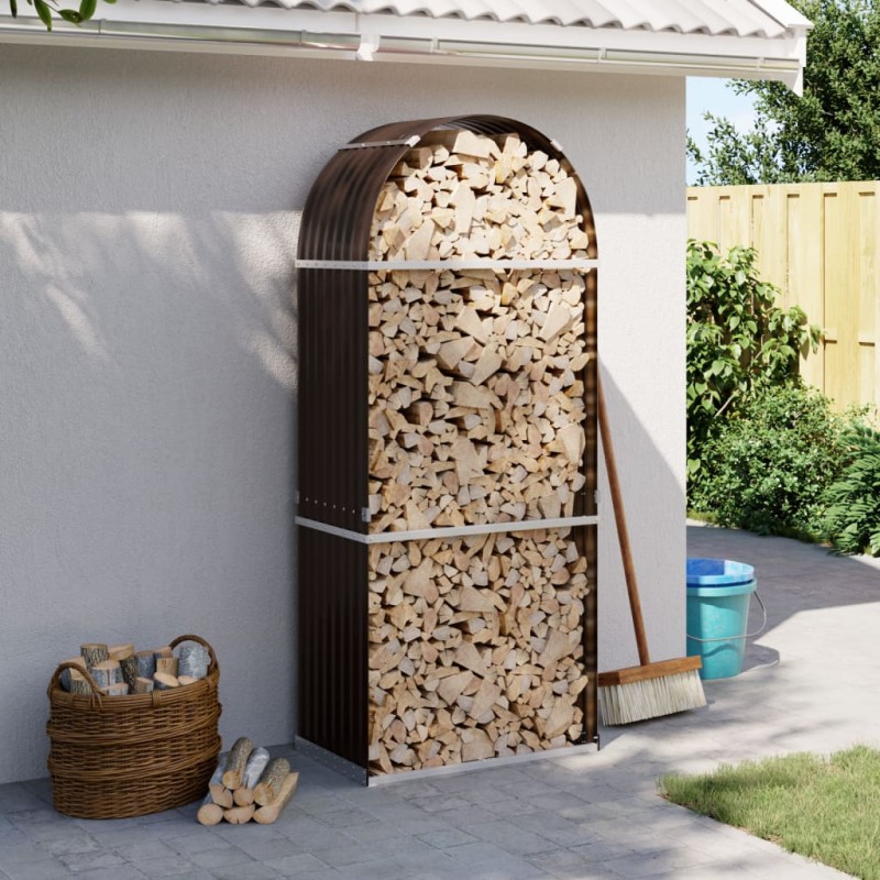 vidaXL Leñero de acero galvanizado marrón 80x45x190 cm