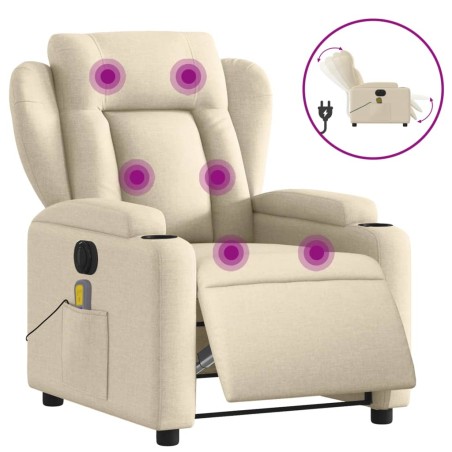 vidaXL Sillón reclinable de masaje eléctrico tela color crema