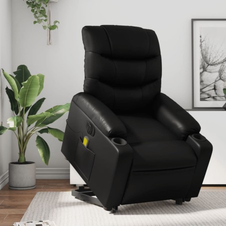 vidaXL Sillón de masaje elevable eléctrico cuero sintético negro