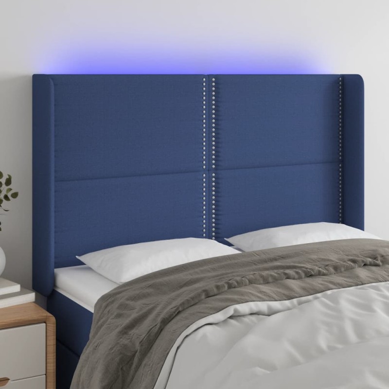 vidaXL Cabecero con LED de tela azul 147x16x118/128 cm vidaXL Cabecero con LED de tela azul 147x16x118/128 cm