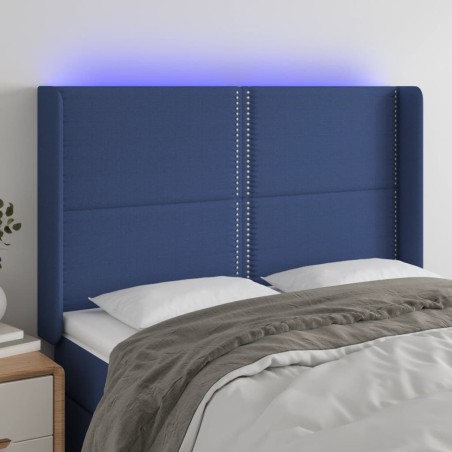 vidaXL Cabecero con LED de tela azul 147x16x118/128 cm