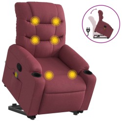 vidaXL Sillón reclinable de masaje elevable tela rojo tinto
