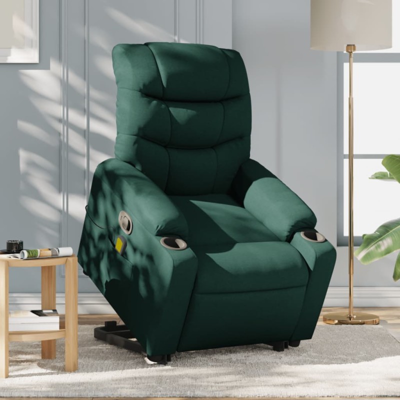 vidaXL Silla de masaje reclinable de pie de tela verde oscura