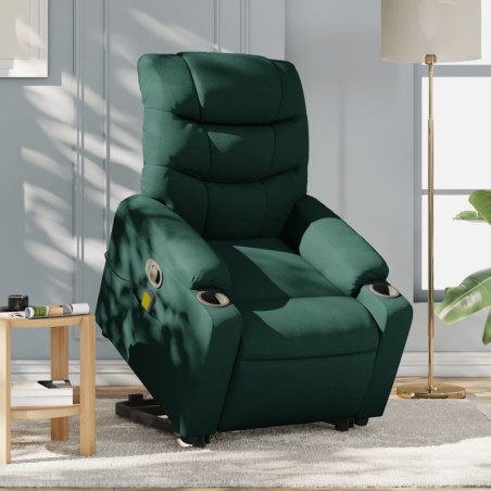 vidaXL Silla de masaje reclinable de pie de tela verde oscura