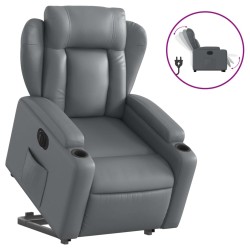 vidaXL Sillón reclinable elevable eléctrico de cuero sintético gris