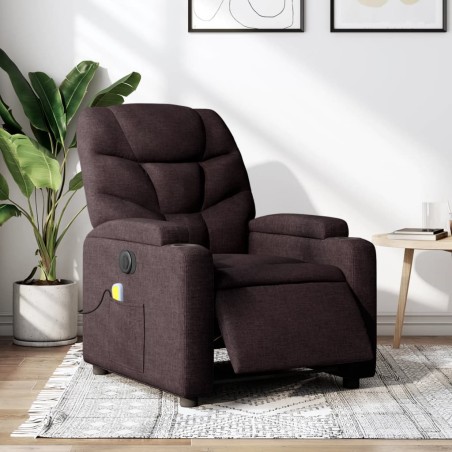 vidaXL Sillón reclinable de masaje eléctrico tela marrón oscuro