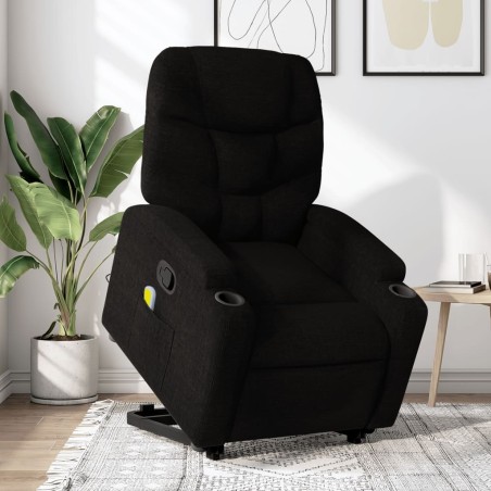 vidaXL Sillón reclinable de masaje elevable tela negro