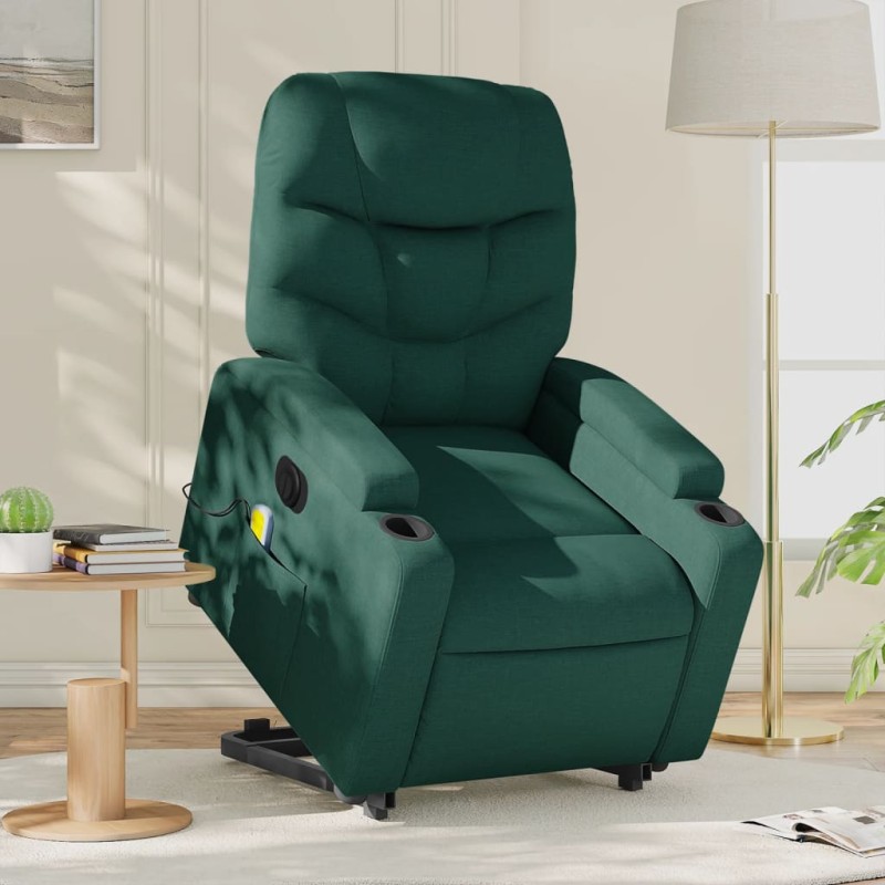 vidaXL Sillón masaje eléctrico reclinable elevable tela verde oscuro vidaXL Sillón masaje eléctrico reclinable elevable tela verde oscuro