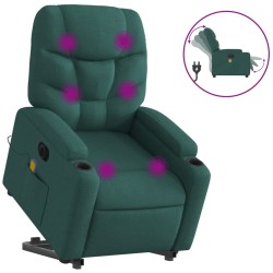 vidaXL Sillón masaje eléctrico reclinable elevable tela verde oscuro