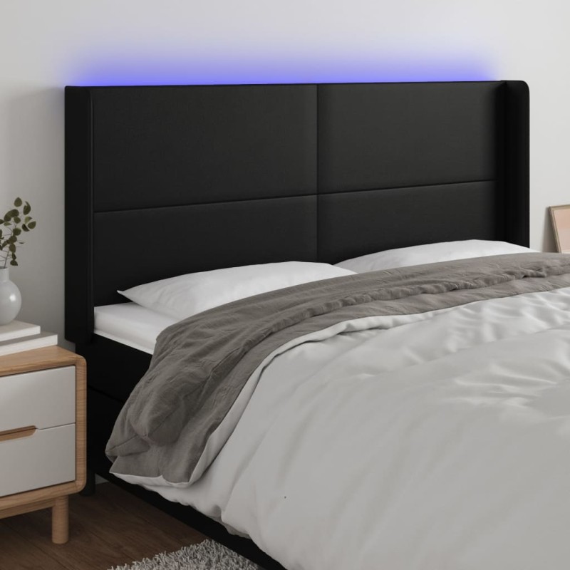 vidaXL Cabecero con LED cuero sintético negro 203x16x118/128 cm vidaXL Cabecero con LED cuero sintético negro 203x16x118/128 cm