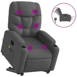 vidaXL Sillón de masaje eléctrico reclinable elevable tela gris oscuro