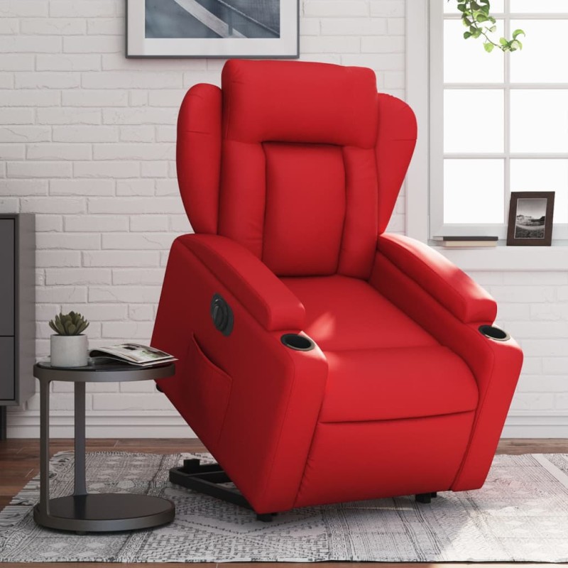vidaXL Sillón elevable eléctrico cuero artificial rojo vidaXL Sillón elevable eléctrico cuero artificial rojo