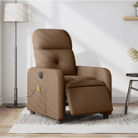 vidaXL Sillón reclinable de masaje eléctrico tela marrón