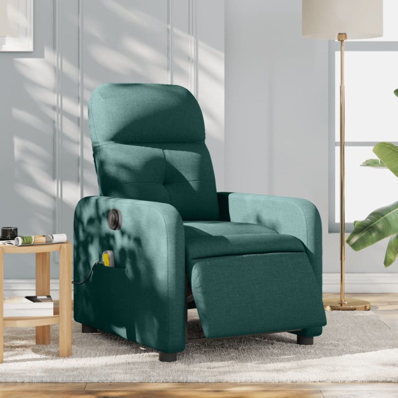 vidaXL Sillón reclinable de masaje eléctrico tela verde oscuro vidaXL Sillón reclinable de masaje eléctrico tela verde oscuro