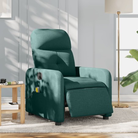vidaXL Sillón reclinable de masaje eléctrico tela verde oscuro