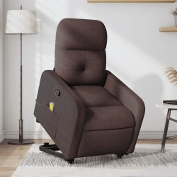 vidaXL Silla de masaje reclinable de pie de tela marrón oscuro