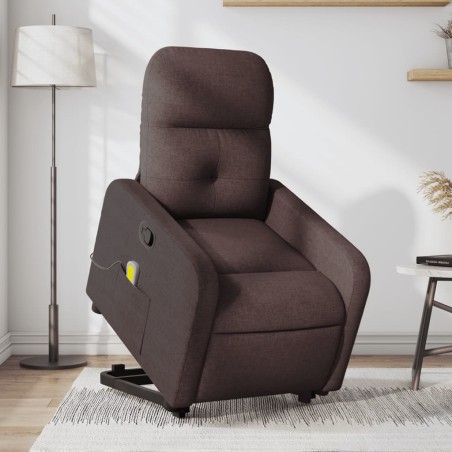 vidaXL Silla de masaje reclinable de pie de tela marrón oscuro