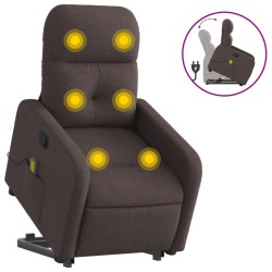 vidaXL Silla de masaje reclinable de pie de tela marrón oscuro