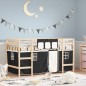 vidaXL Cama alta niños con cortinas madera pino blanco negro 90x200 cm