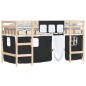 vidaXL Cama alta niños con cortinas madera pino blanco negro 90x200 cm