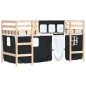 vidaXL Cama alta niños con cortinas madera pino blanco negro 90x200 cm