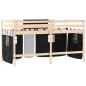 vidaXL Cama alta niños con cortinas madera pino blanco negro 90x200 cm