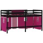 vidaXL Cama alta para niños con cortinas madera pino rosa 90x200 cm vidaXL Cama alta para niños con cortinas madera pino rosa 90x200 cm