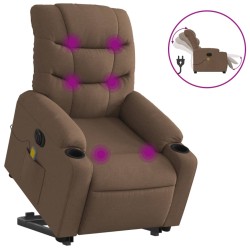 vidaXL Sillón de masaje eléctrico reclinable elevable tela marrón