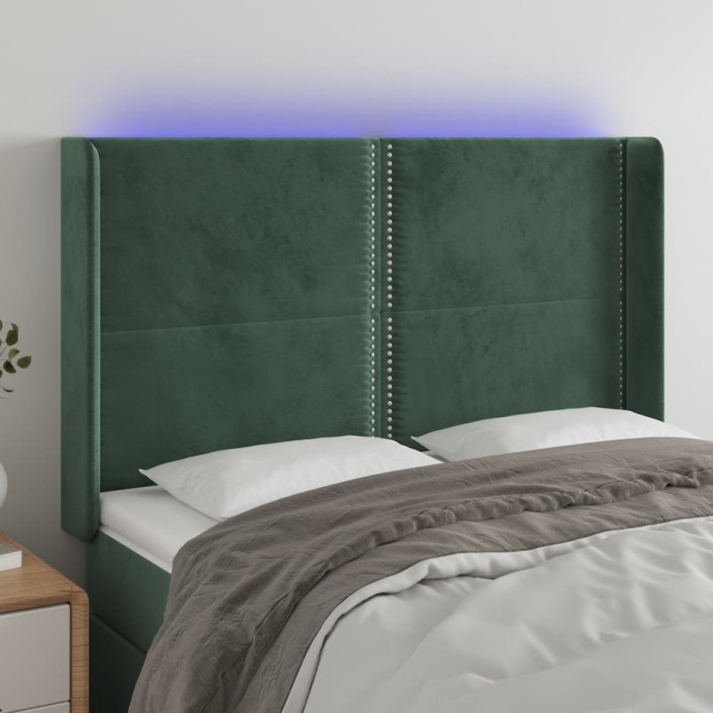 vidaXL Cabecero con LED de terciopelo verde oscuro 147x16x118/128 cm vidaXL Cabecero con LED de terciopelo verde oscuro 147x16x118/128 cm