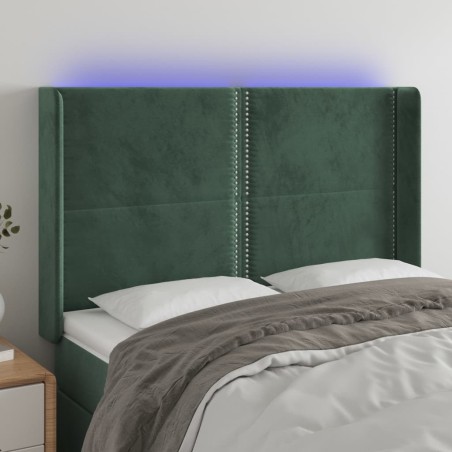 vidaXL Cabecero con LED de terciopelo verde oscuro 147x16x118/128 cm