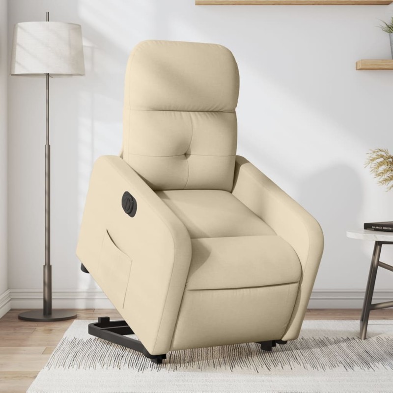 vidaXL Sillón eléctrico reclinable elevable de tela color crema vidaXL Sillón eléctrico reclinable elevable de tela color crema