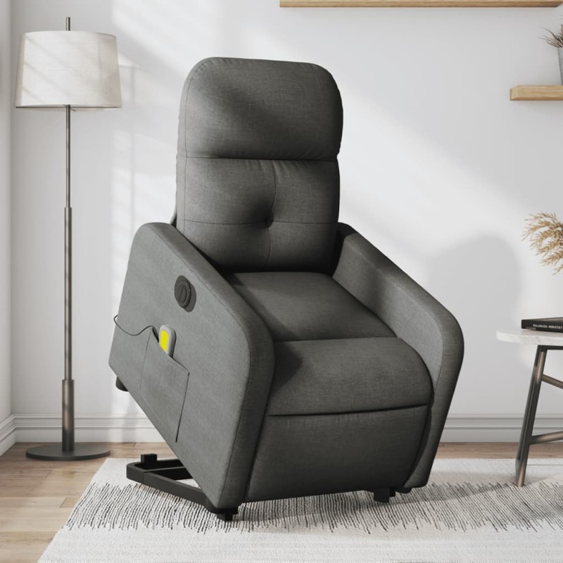 vidaXL Sillón de masaje eléctrico reclinable elevable tela gris oscuro vidaXL Sillón de masaje eléctrico reclinable elevable tela gris oscuro