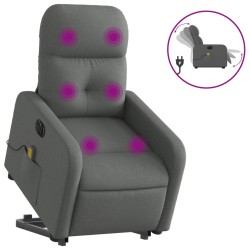 vidaXL Sillón de masaje eléctrico reclinable elevable tela gris oscuro