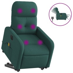 vidaXL Sillón masaje eléctrico reclinable elevable tela verde oscuro