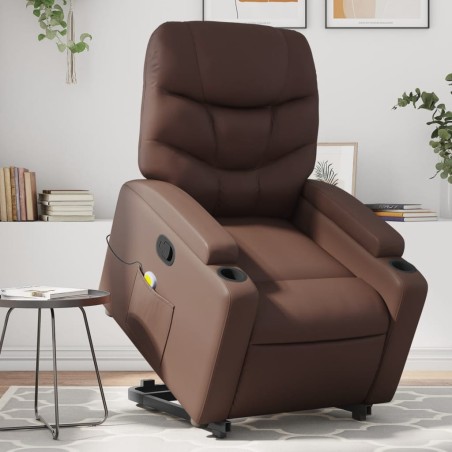 vidaXL Sillón reclinable de masaje de pie de cuero sintético marrón