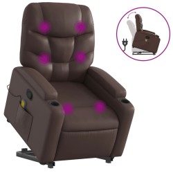 vidaXL Sillón reclinable de masaje de pie de cuero sintético marrón
