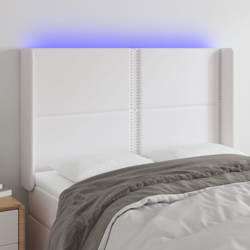 vidaXL Cabecero con LED cuero sintético blanco 147x16x118/128 cm vidaXL Cabecero con LED cuero sintético blanco 147x16x118/128 cm