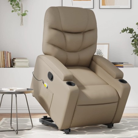 vidaXL Sillón reclinable masaje pie cuero artificial color capuchino