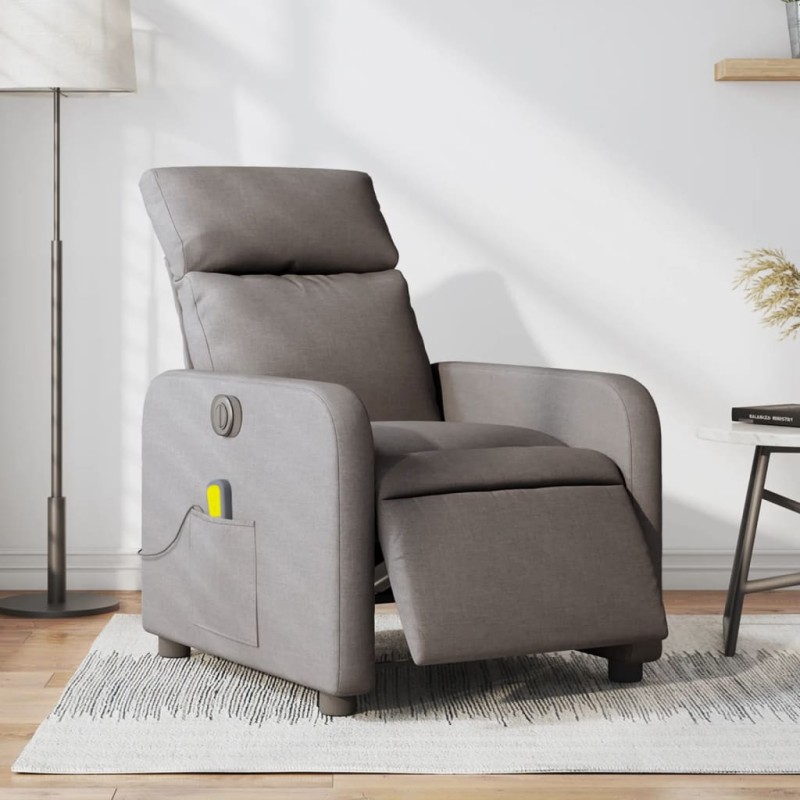 vidaXL Sillón reclinable de masaje eléctrico tela gris taupe