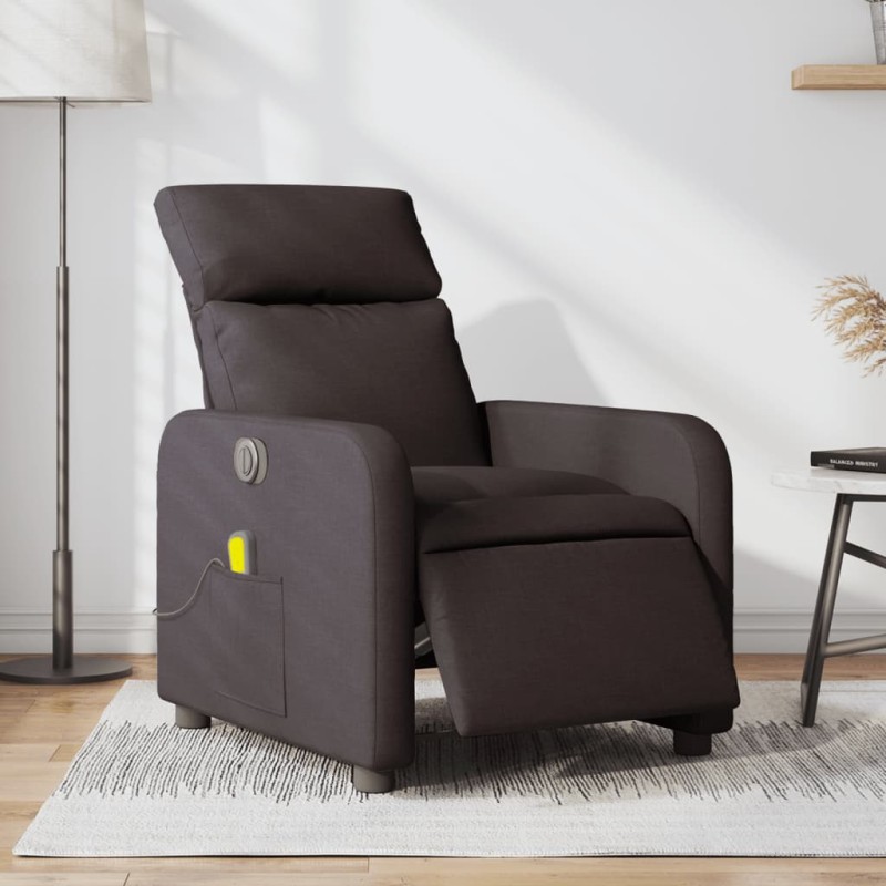 vidaXL Sillón reclinable de masaje eléctrico tela marrón oscuro vidaXL Sillón reclinable de masaje eléctrico tela marrón oscuro