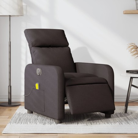 vidaXL Sillón reclinable de masaje eléctrico tela marrón oscuro
