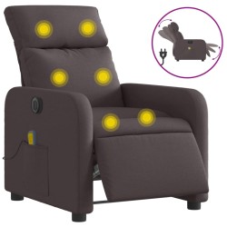 vidaXL Sillón reclinable de masaje eléctrico tela marrón oscuro