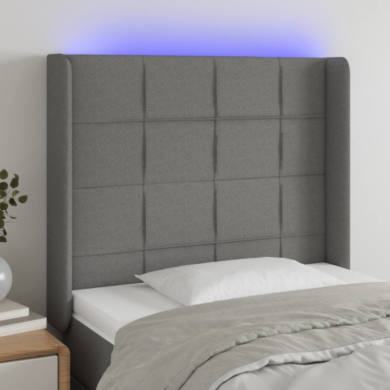 vidaXL Cabecero con LED de tela gris oscuro103x16x118/128 cm vidaXL Cabecero con LED de tela gris oscuro103x16x118/128 cm