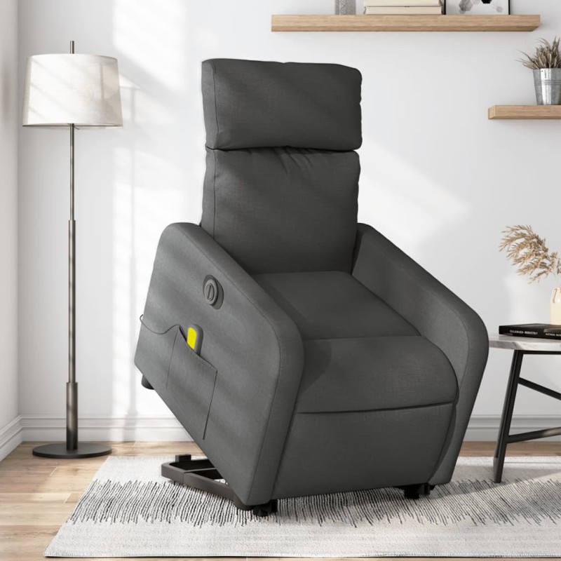 vidaXL Sillón de masaje eléctrico reclinable elevable tela gris oscuro vidaXL Sillón de masaje eléctrico reclinable elevable tela gris oscuro