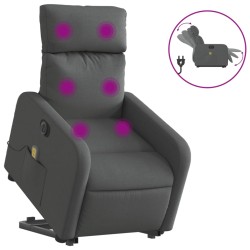 vidaXL Sillón de masaje eléctrico reclinable elevable tela gris oscuro