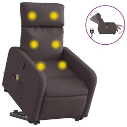 vidaXL Sillón masaje eléctrico reclinable elevable tela marrón oscuro